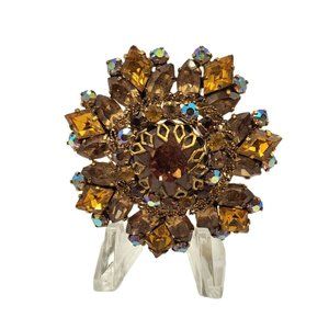 Vintage Signed Austria Topaz Rhinestone Brooch (A653)